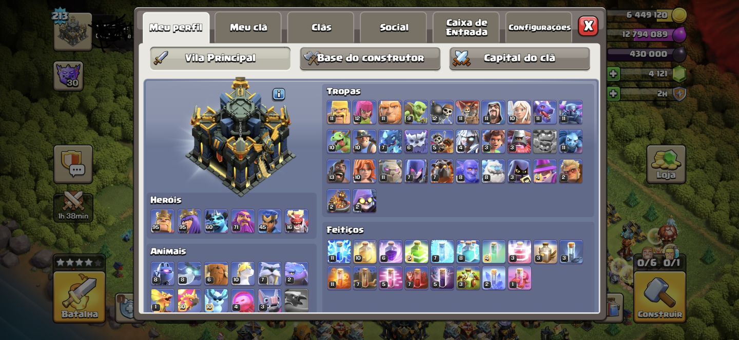 Clash of clãs iniciando cv17 nível 213 muitas coisas já upadas
