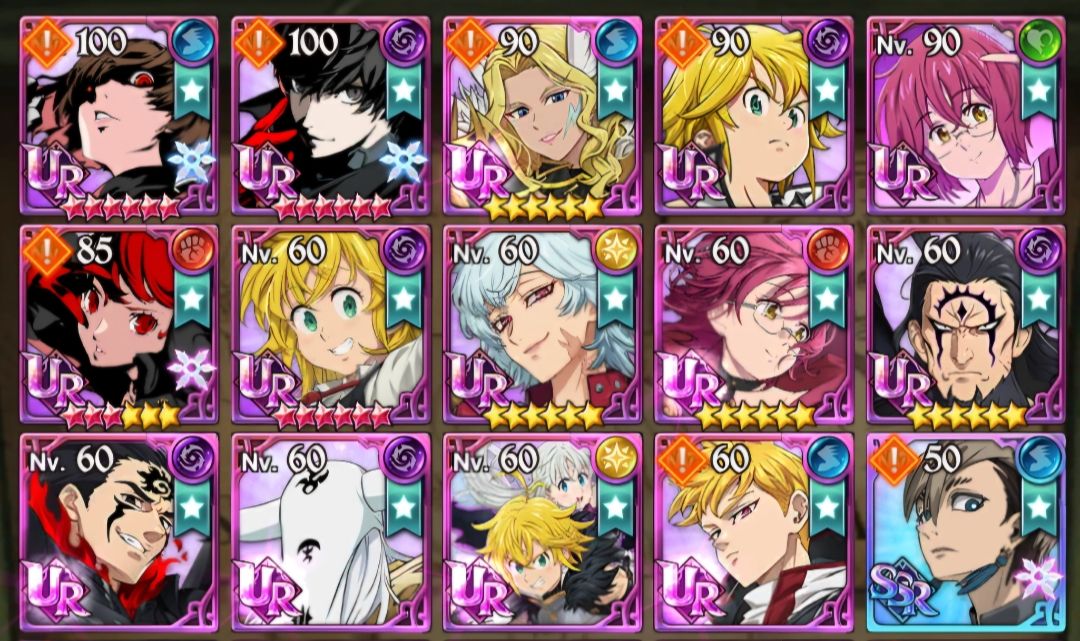 Conta 7ds grand cross Collab Persona5 personagens pvp e 362 a 400 diamantes