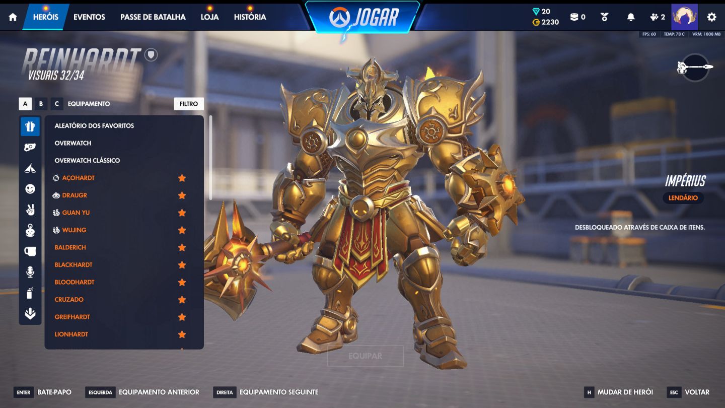 Conta Overwatch com 7mil horas com muitas skins!