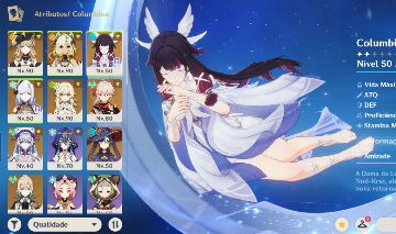 GENSHIN Columbina, Xilonem+bis, Navia+bis, Kazuha, Shenhe e mts armasT5