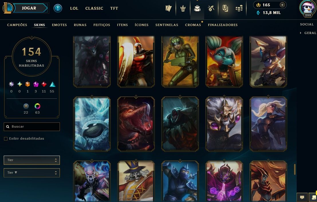 Full Acesso - 154 Skins - 150 Campeões - Level 299 - Platina