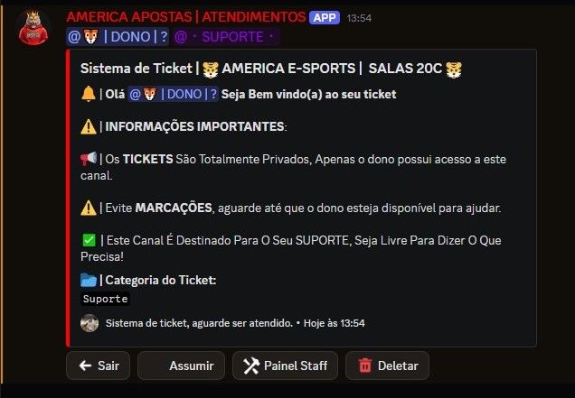 SOURCE BOT DE TICKET COMPLETO - SISTEMAS ÓTIMOS E AVANÇADOS [ENTREGA RÁPIDA]
