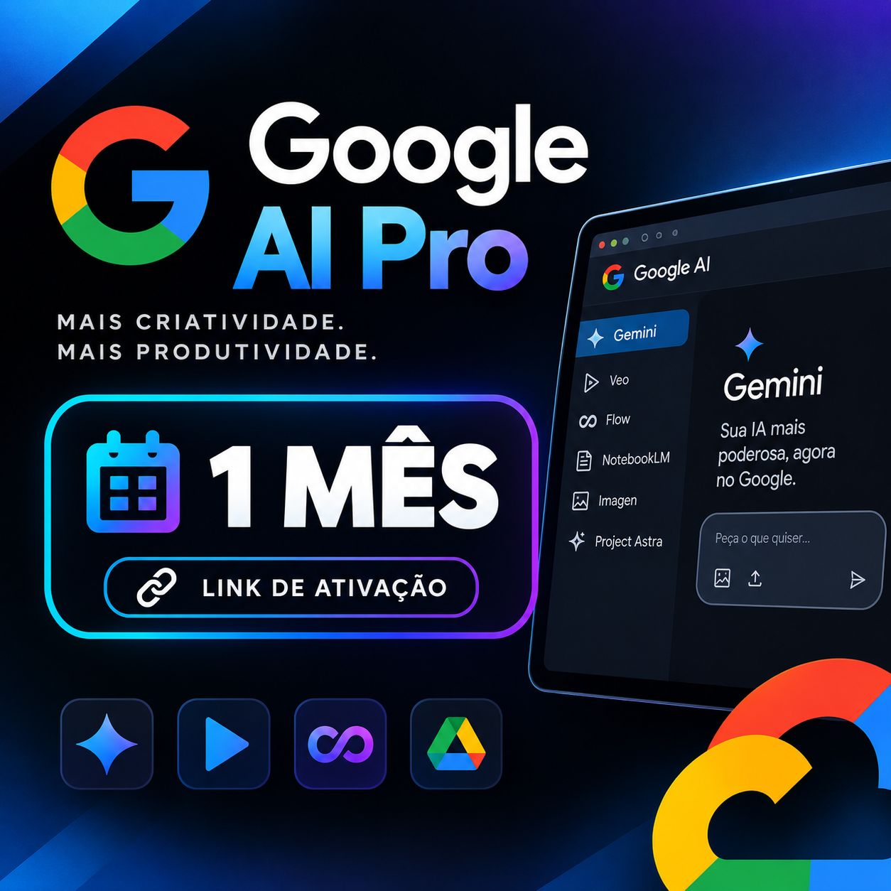 GOOGLE AI PRO + 1.000 PONTOS | 30 DIAS | MENOR PREÇO DO SITE!(PROMOÇÃO)!