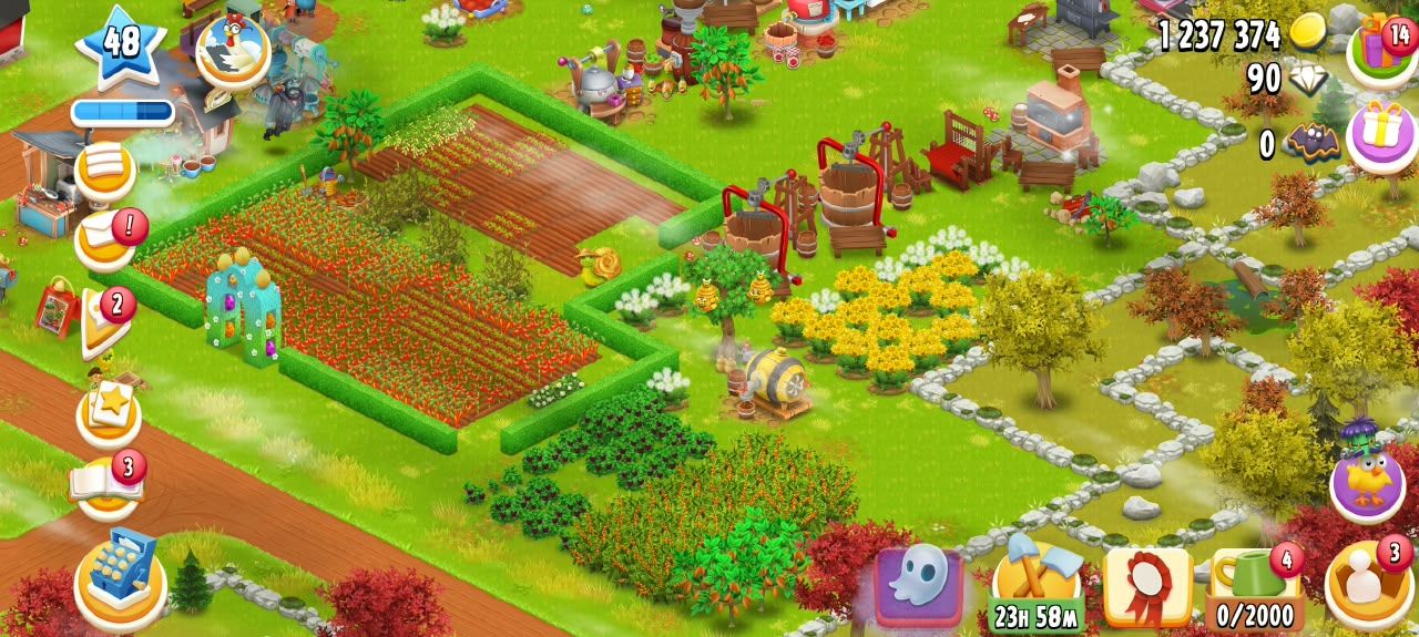 Hay Day Nível 48 | +1.237.000 Moedas | 90 Diamantes | Animais, Mina, Porto e Máq