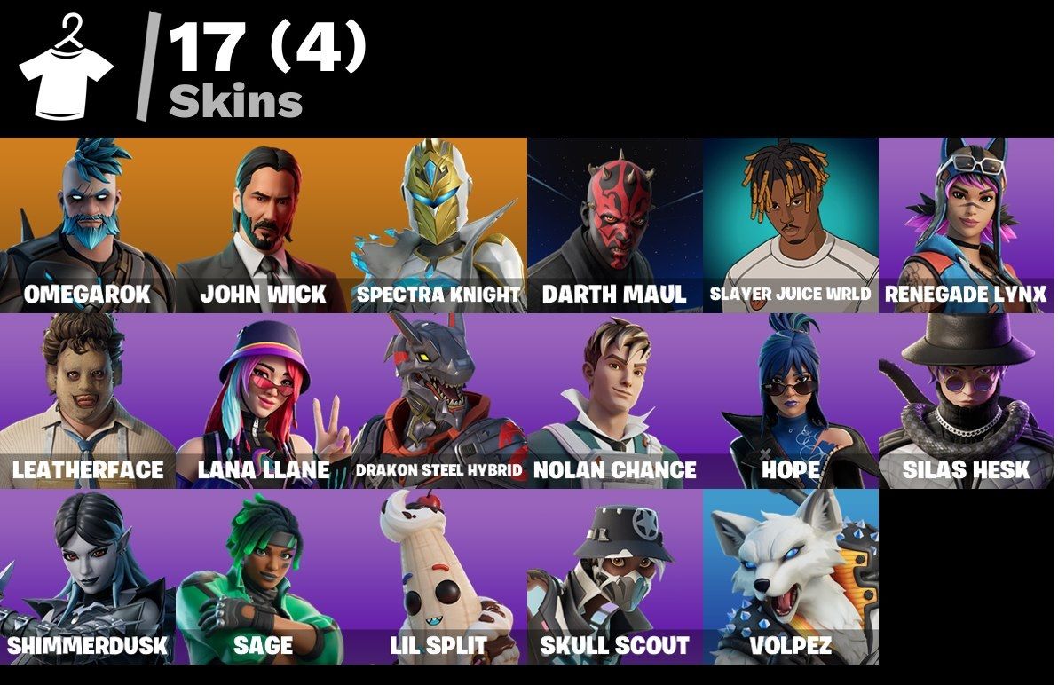 Conta Fortnite 17 SKINS / John Wick / Leather Face/ Dath Maul / 700 Vbucks