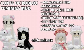 Conta Roblox Feminina - diversos itens de inventário e level alto no MM2 e FTF
