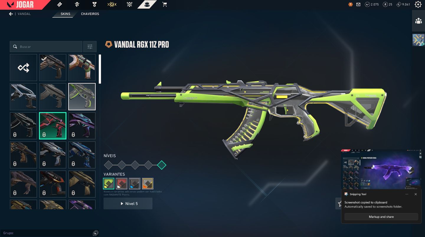 Conta valorant com skins e 2075 vp points