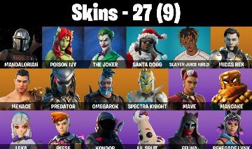 CONTA FORTNITE COM 27 SKINS MADALORIAN/POISON/THE JOKER/MANACE/AURA
