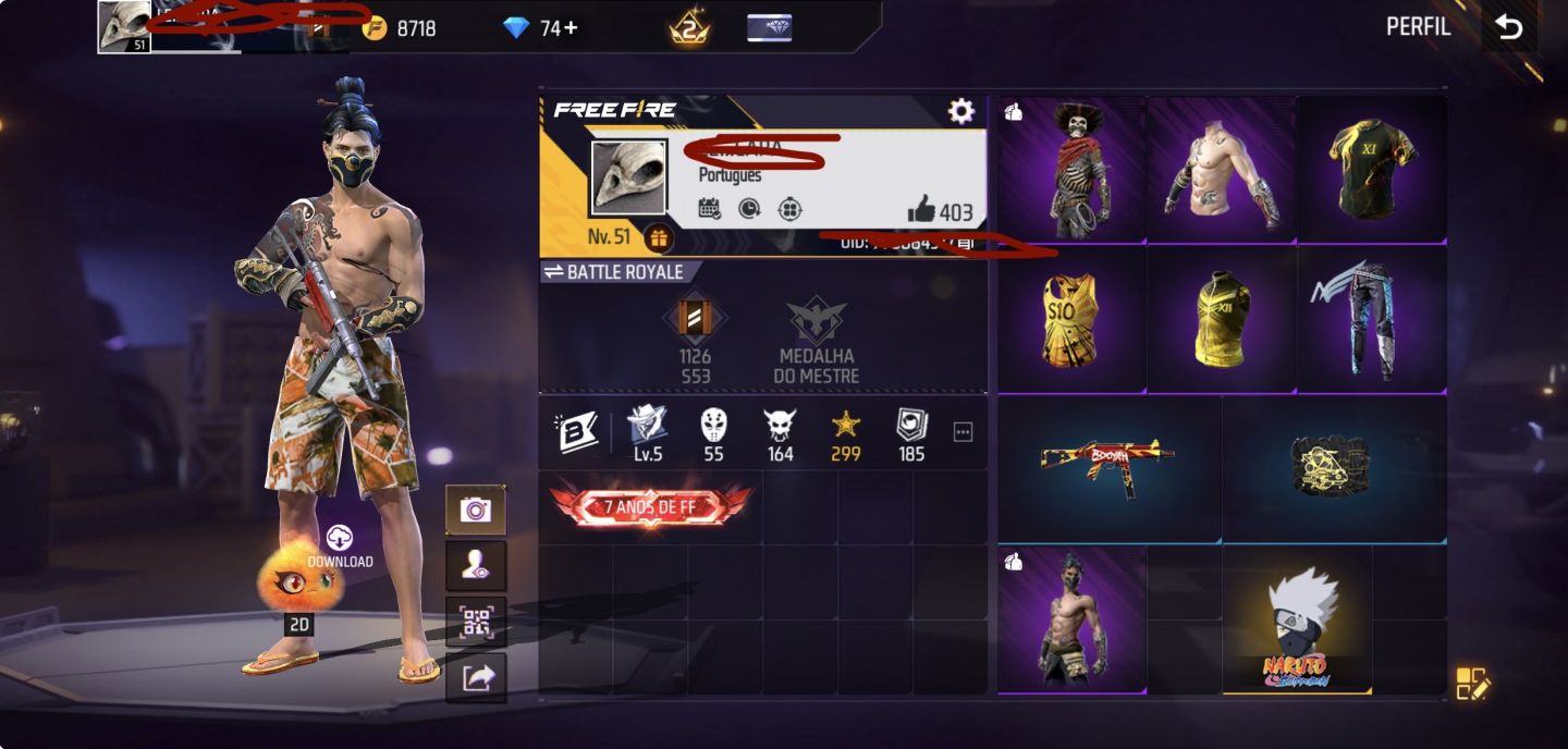 CONTA ANTIGA DE FREE FIRE COM MAIS DE 7 ANOS E DIVERSAS SKINS