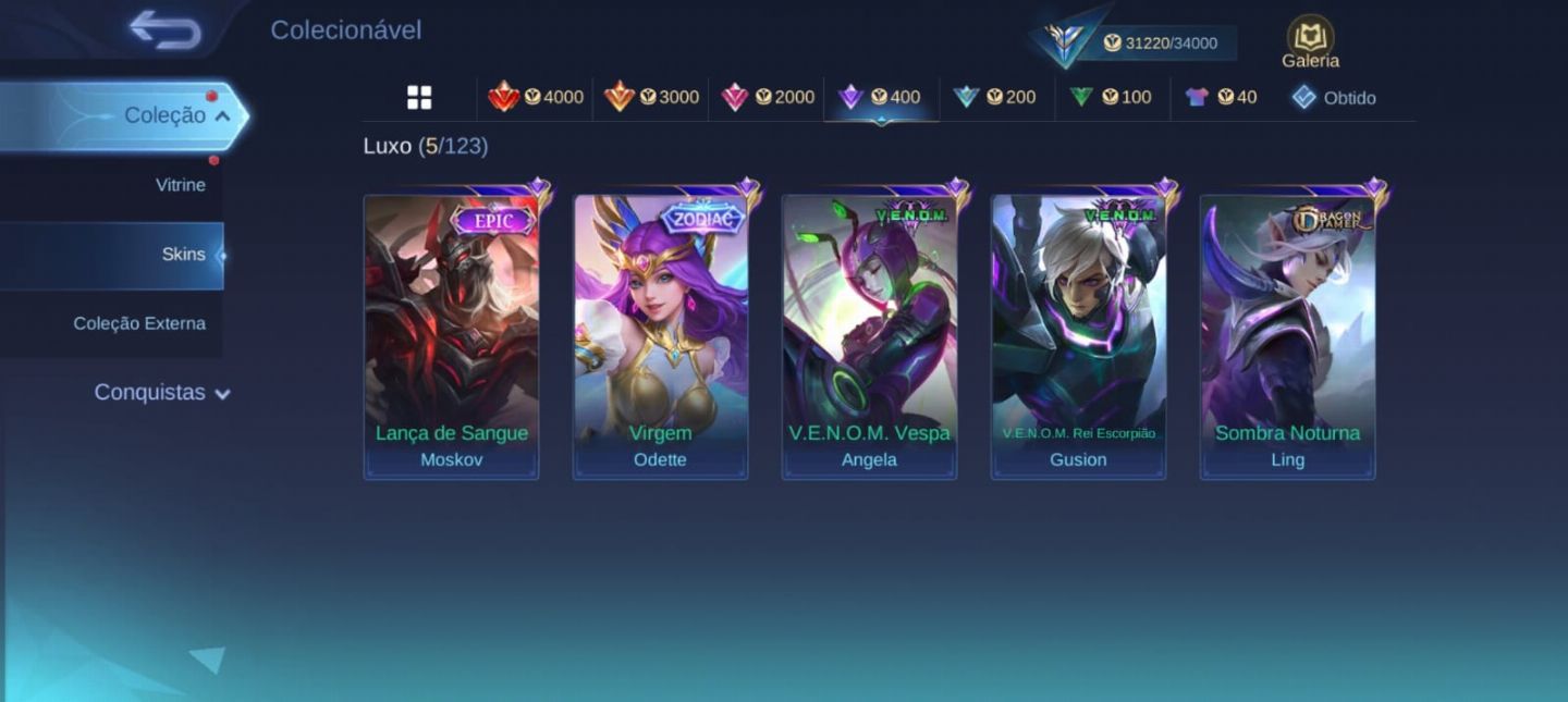 Conta NÍVEL COLECIONADOR MLBB - MOBILE LEGENDS