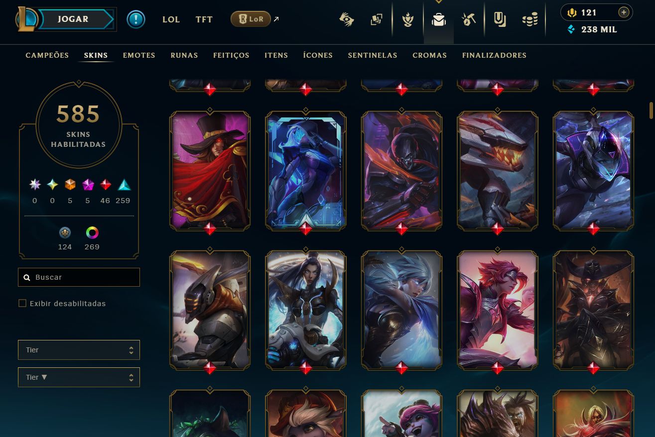 CONTA LOL, FULL CHAMPS, 240K ESSENCIA AZUL, LVL 793, 585 SKINs