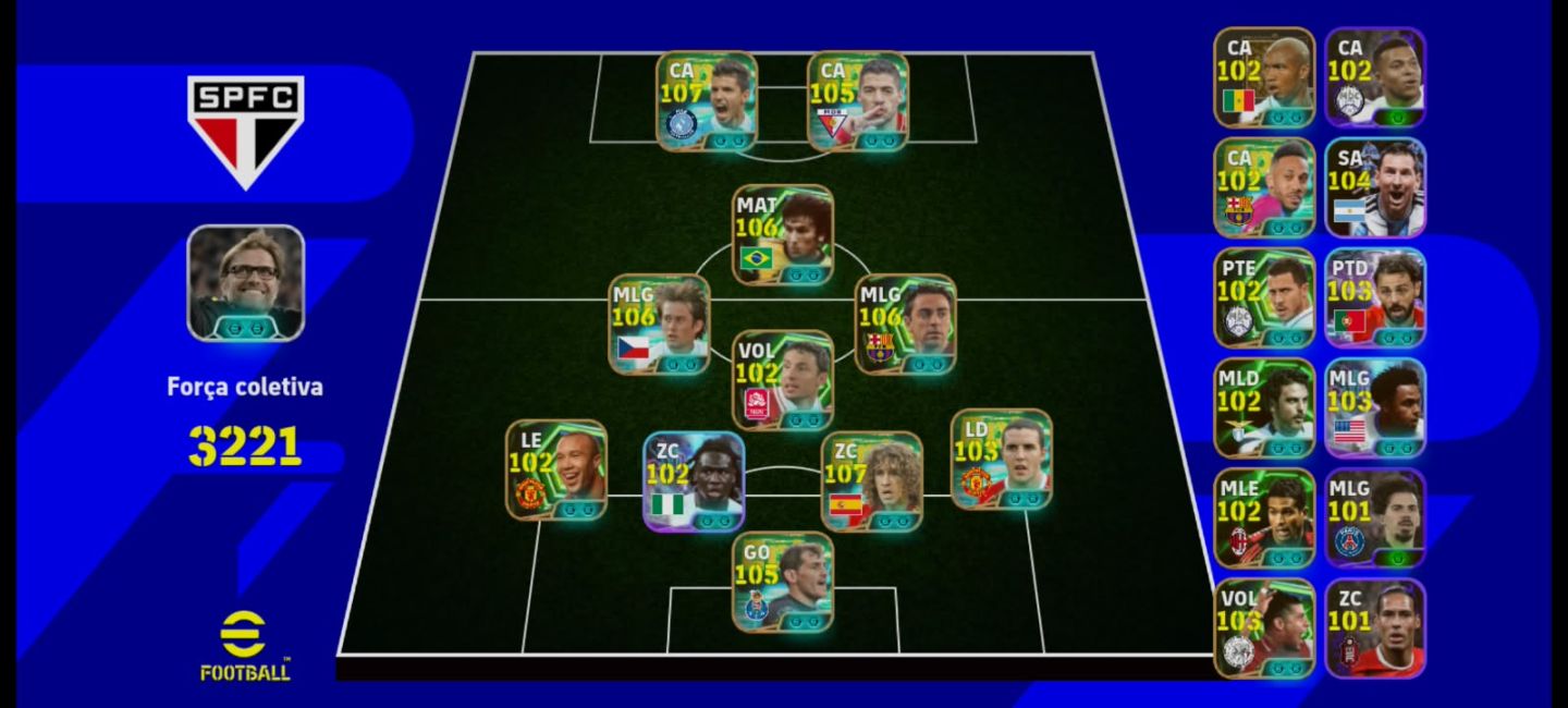 CONTA EFOOTBALL ZICO106+AGUERO107+XAVI106+ROSICKY106+PUYOL107 SO KONAMI ID