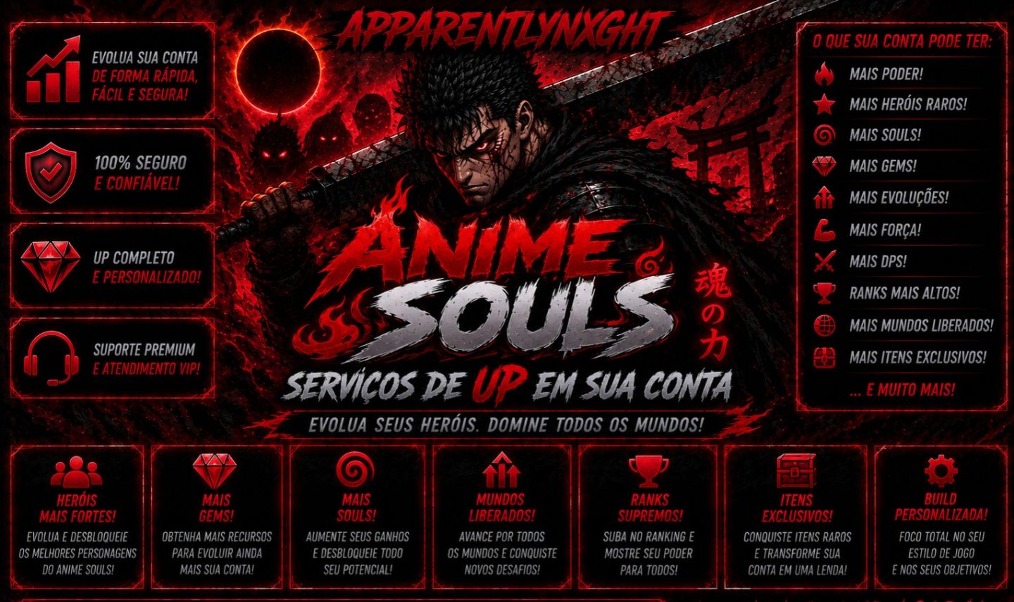 SERVIÇOS DE UP EM SUA CONTA ANIME SOULS | ROBLOX