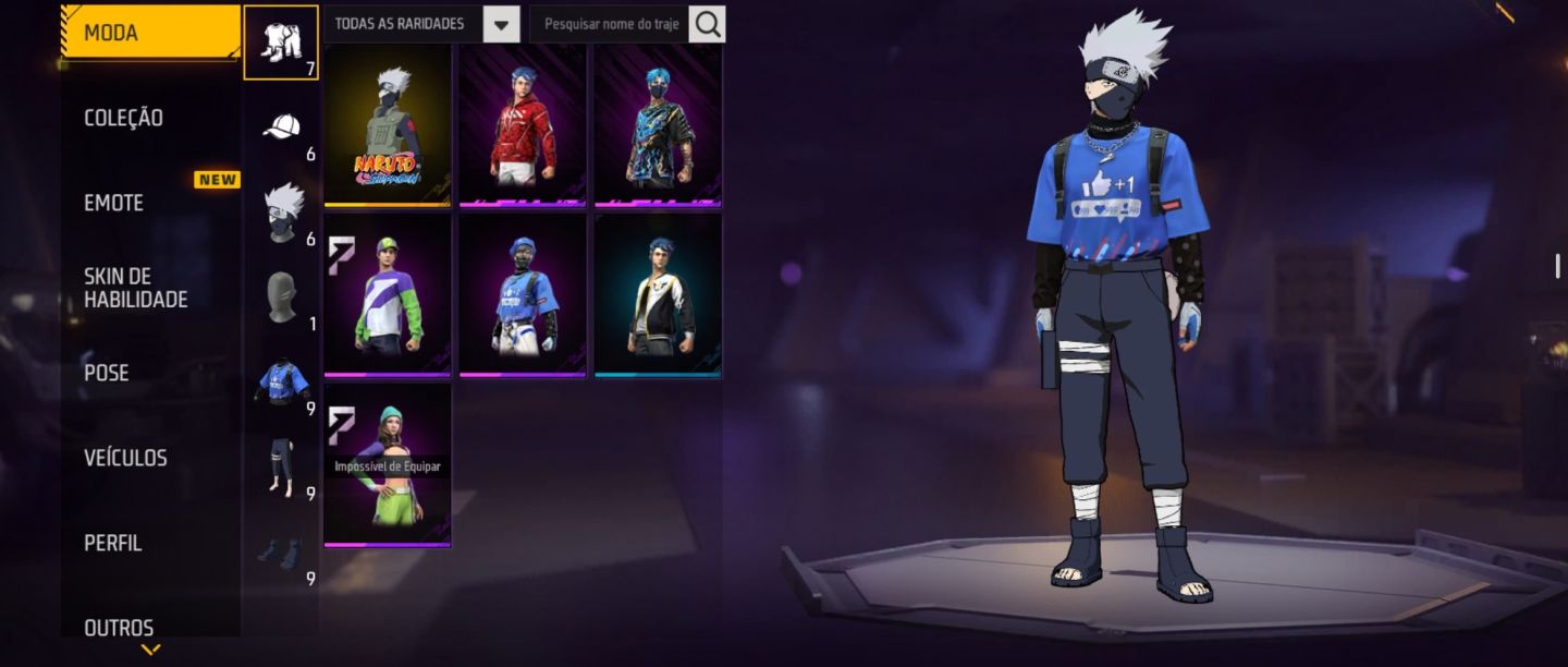 Conta FF básica, skin do kakashi, 6 outras skins prime 2