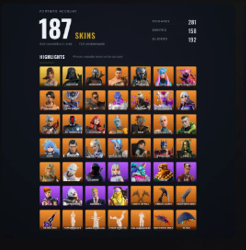Conta Fortnite com Lara Croft mais 186 skin com picaretas raras
