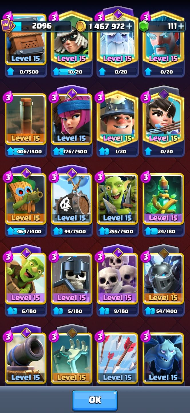 Conta Lvl 16 + todas cartas level 15 + 39 Evolucoes + 2 CRL BADGE+ Coleção 2096