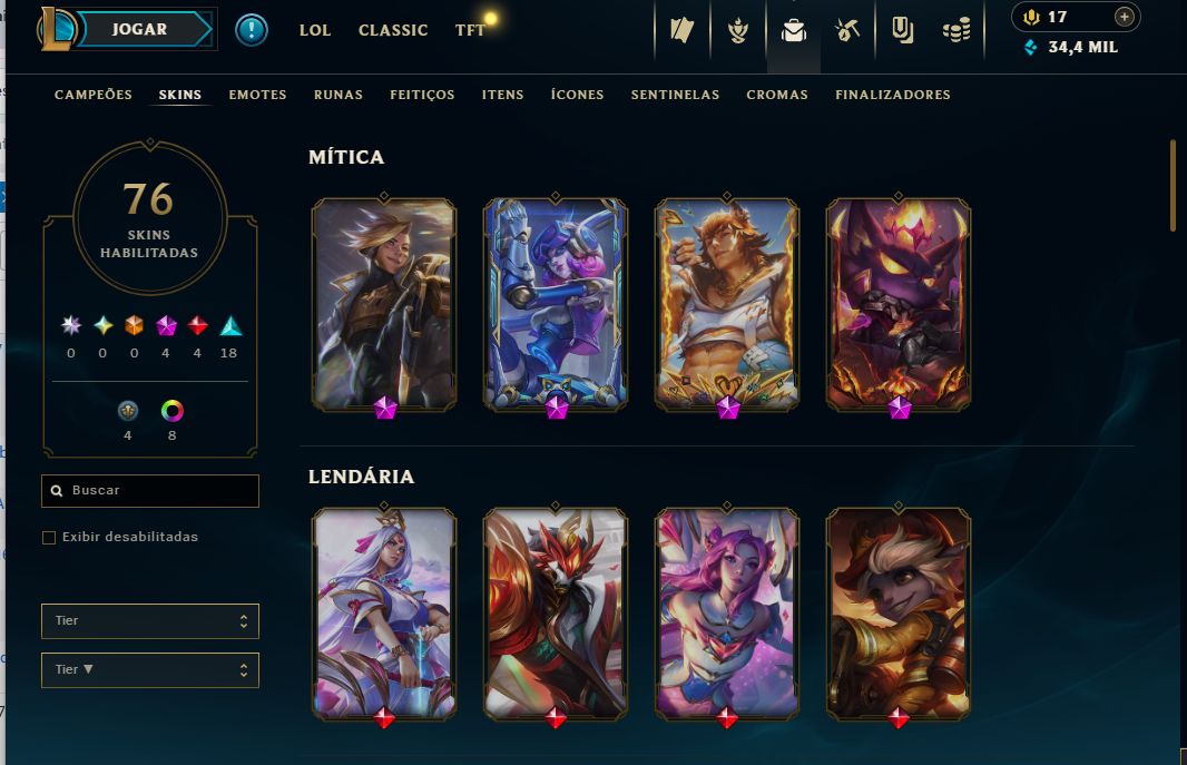 Conta mestre mmr bom / 75 skins selecionadas / essencias miticas /FA