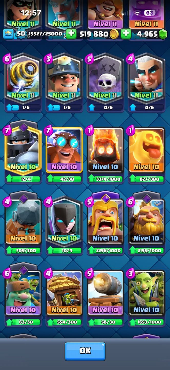 Conta de Clash Royale com quase todas as cartas, 8,3k de troféu e 9 evos!