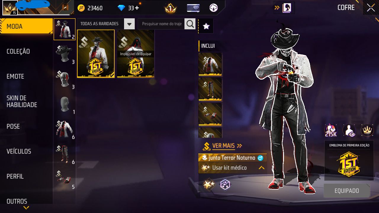 CONTA FREE FIRE SKIN TERROR NOTURNO E APARIÇÃO NORTUNO E TROCA DE NICK