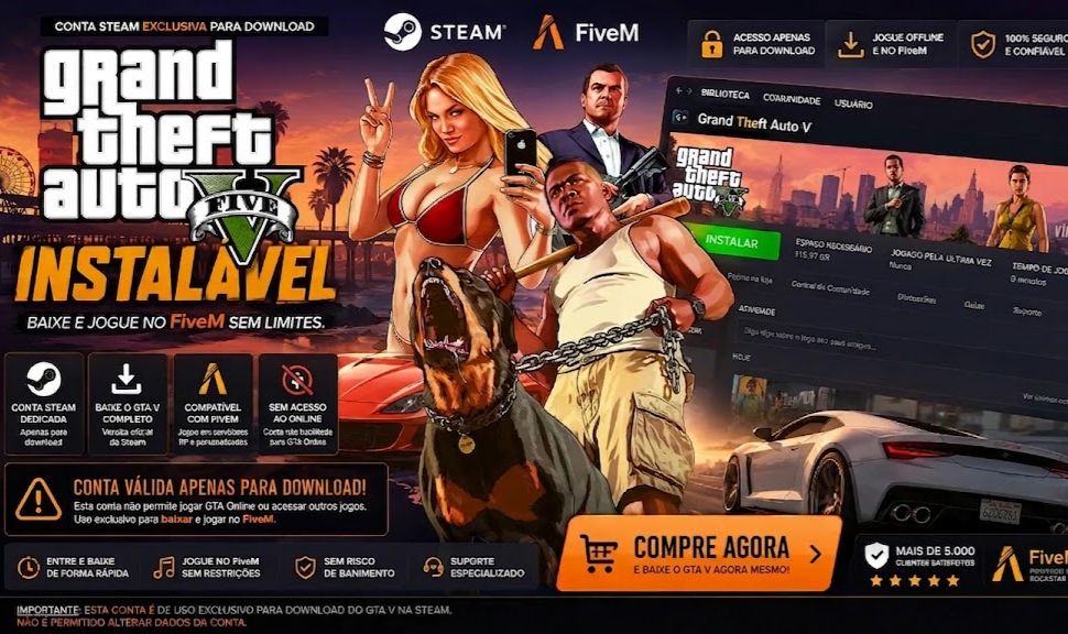 GTA 5 INSTALÁVEL CONTA DA STEAM (SOMENTE PARA FIVEM) + CONTA ROCKSTAR + STEAM WL