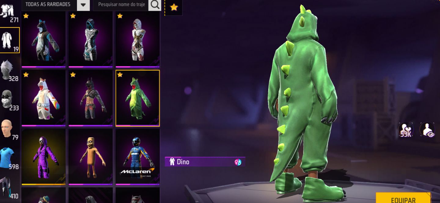 Conta de fre fre com várias skins de armas atribuídas