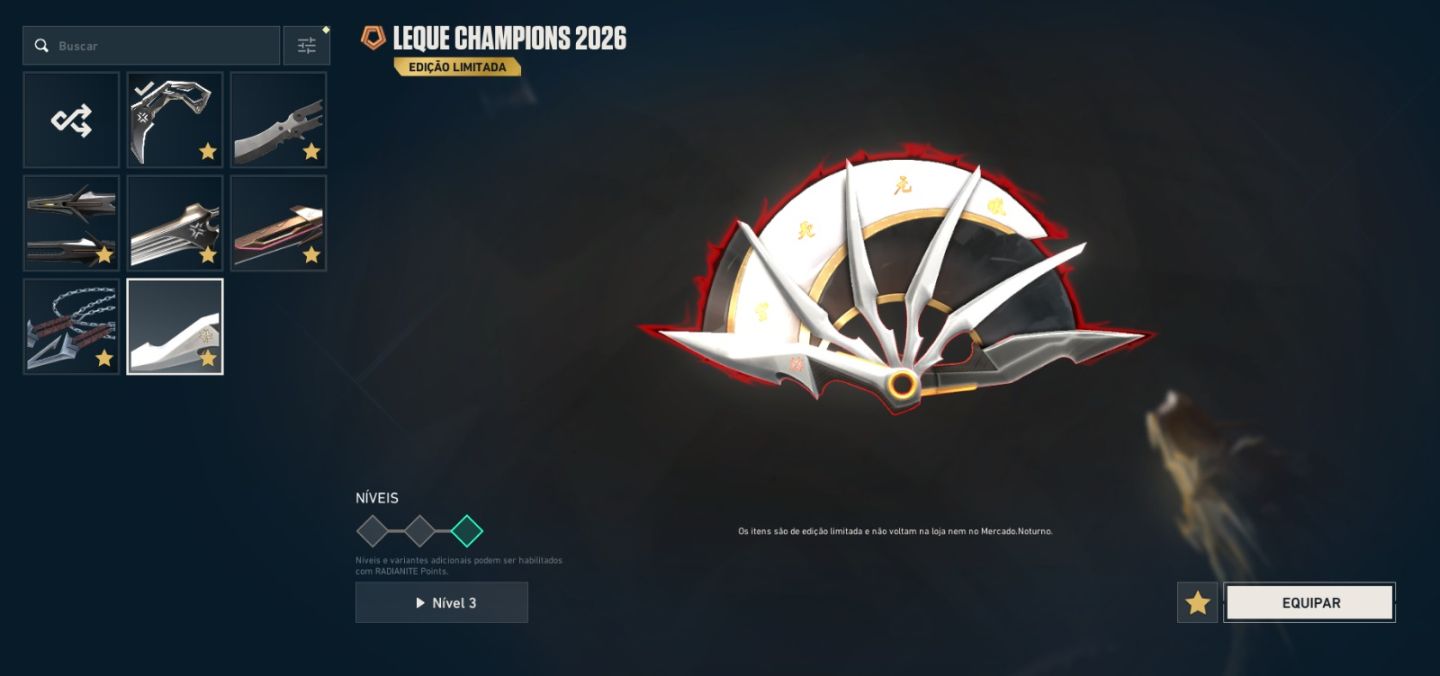 CONTA DE VALORANT COM PACOTE CHAMPIONS 2026, 3 FACAS VCT, E MUITAS OUTRAS SKINS