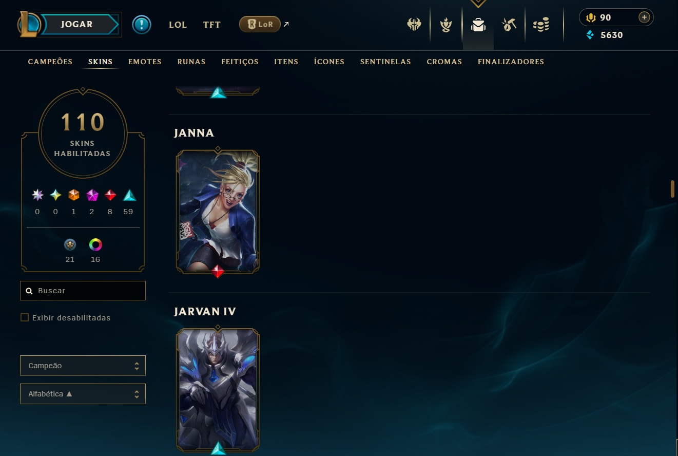 Conta recheada de skins otima conta para iniciar