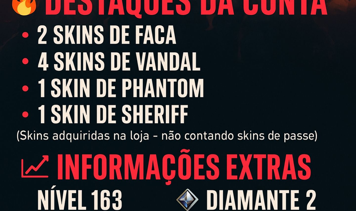 Conta Valorant, 2 Facas, 4 vandal, 1 phanton, 1 sheriff (+R$800,00 investido)