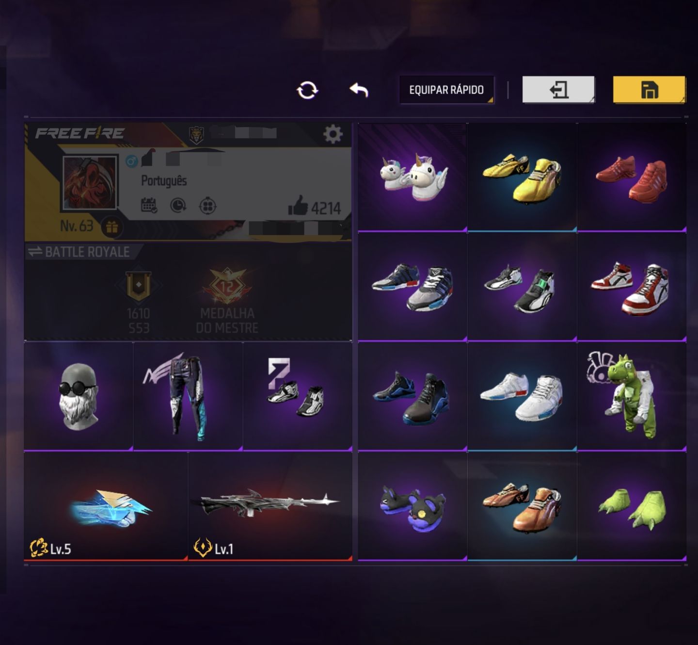Conta de free fire com muitas skins boas barba do velho Angelical e muito mais