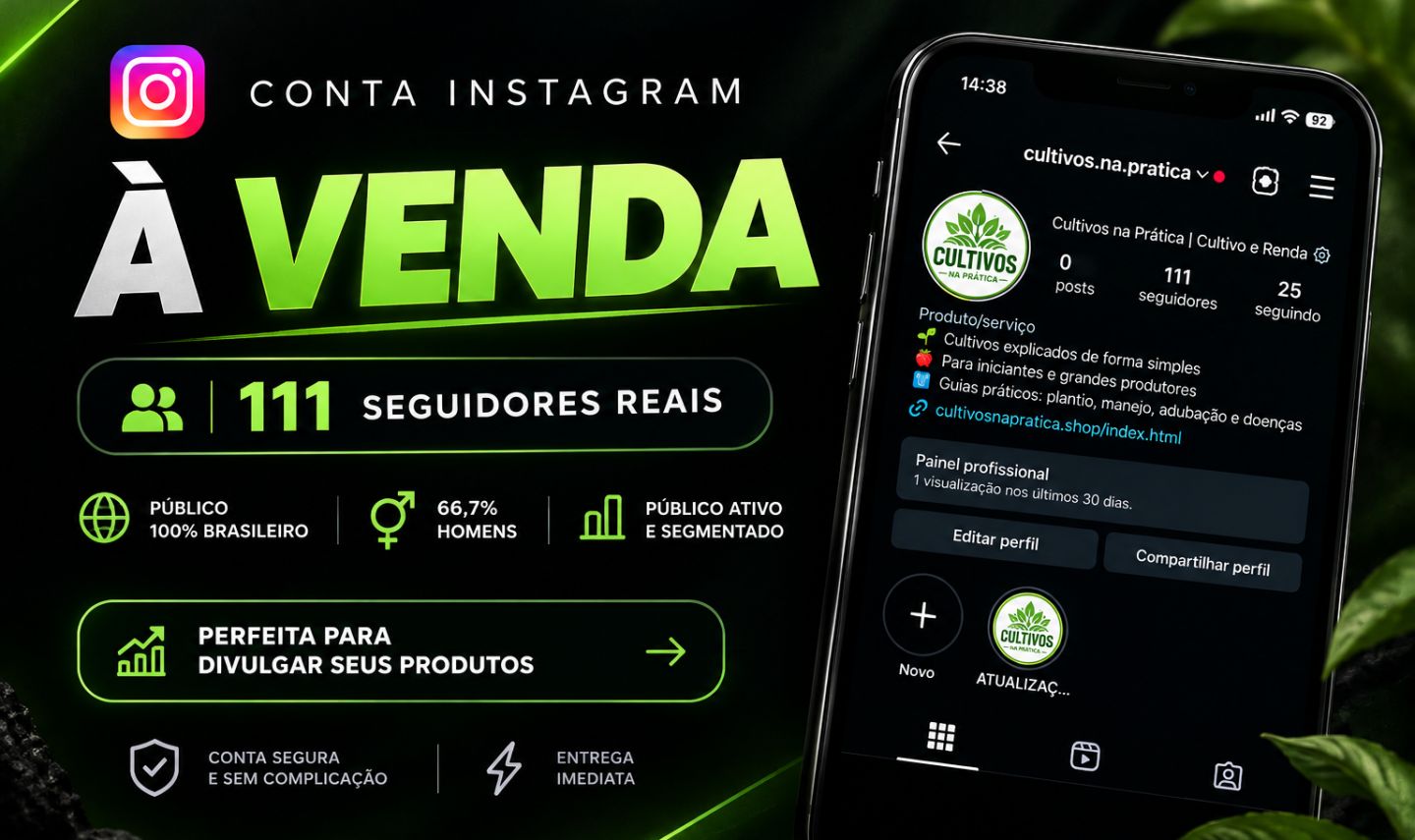 Conta Instagram 111 seguidores reais | Público brasileiro