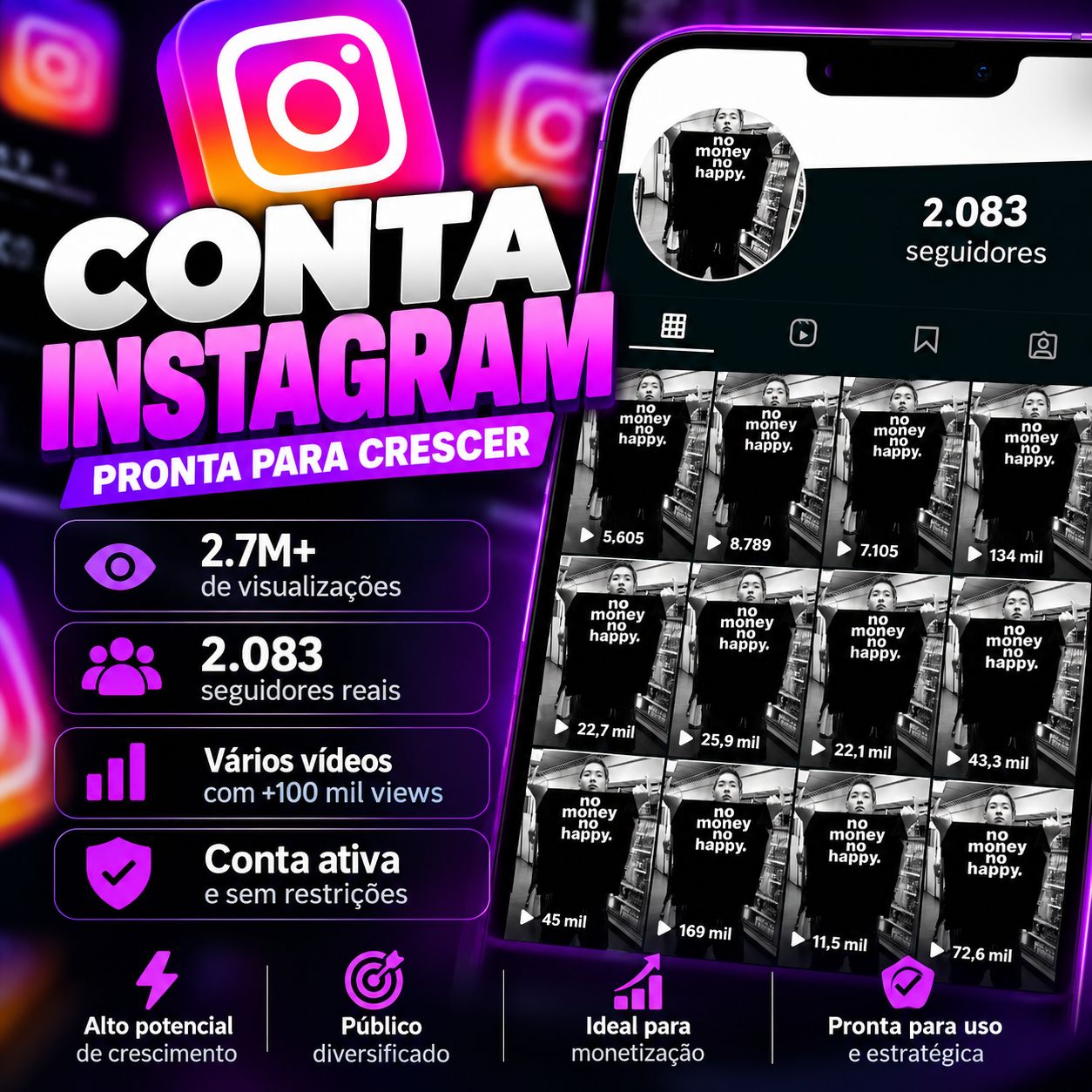 Conta Instagram | Mais de 2 Mil Seguidores Reais | 2,7 Milhões de Views