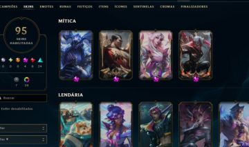 Conta league of legends full champs, nivel 95+, ouro 4 e com várias skins