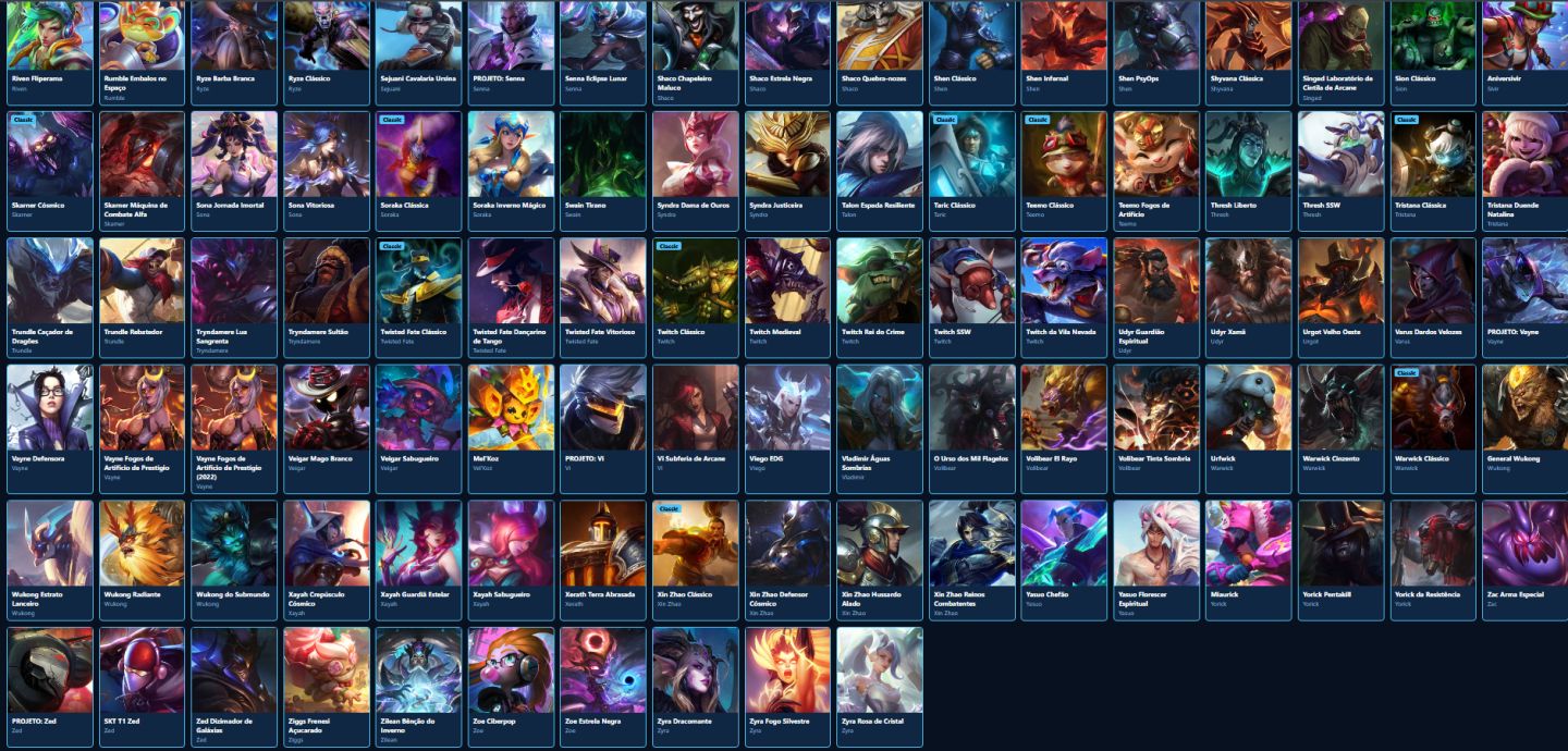 LEAGUE OF LEGENDS 278 SKINS NIVEL 440 TODOS CAMPEOES OURO
