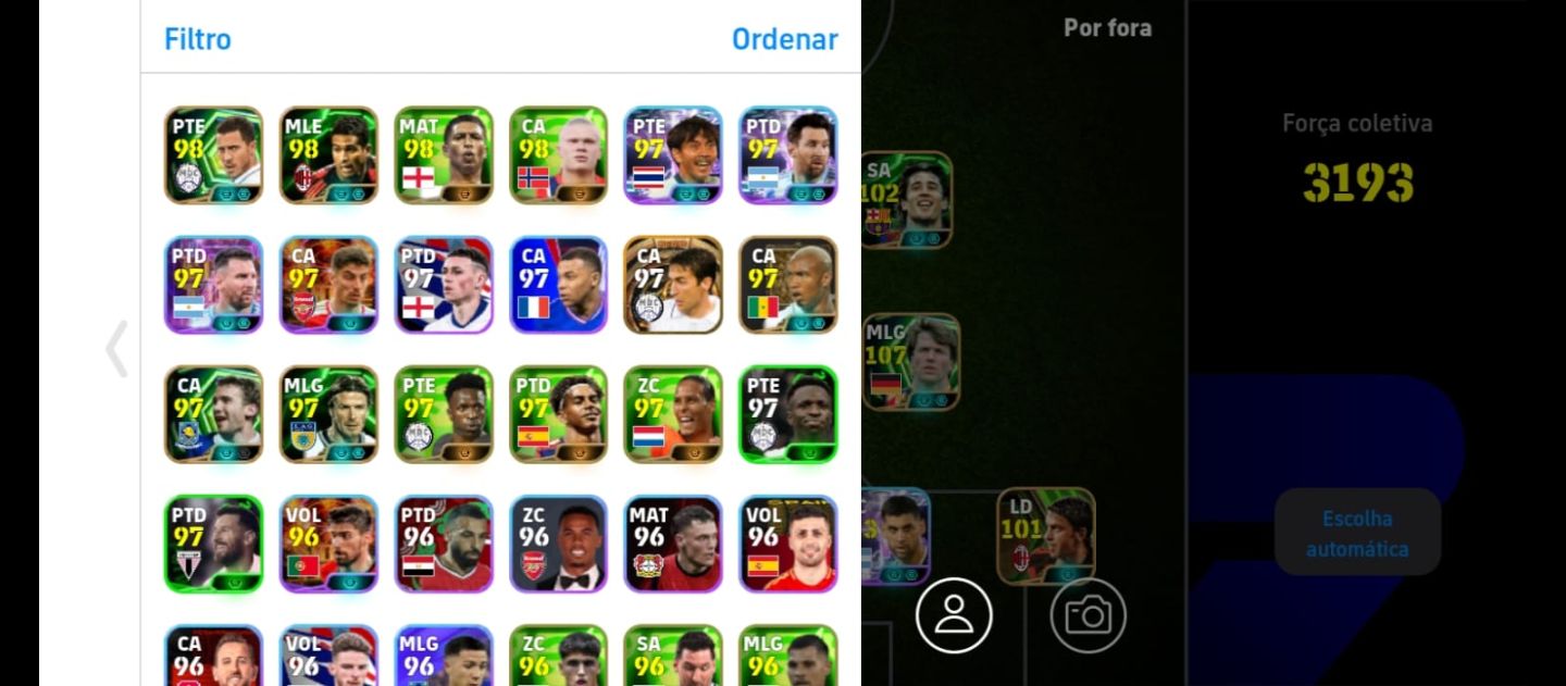 Conta Efootball com vários jogadores e avatares do Naruto