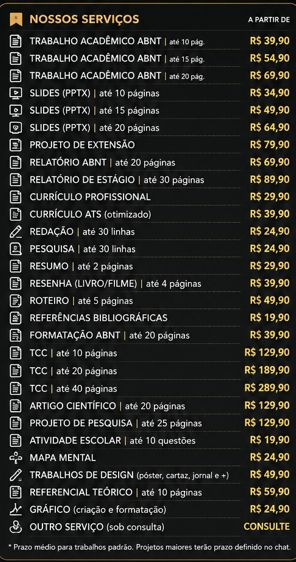 Serviços Acadêmicos e Profissionais | Currículo, ABNT, Slides e Design