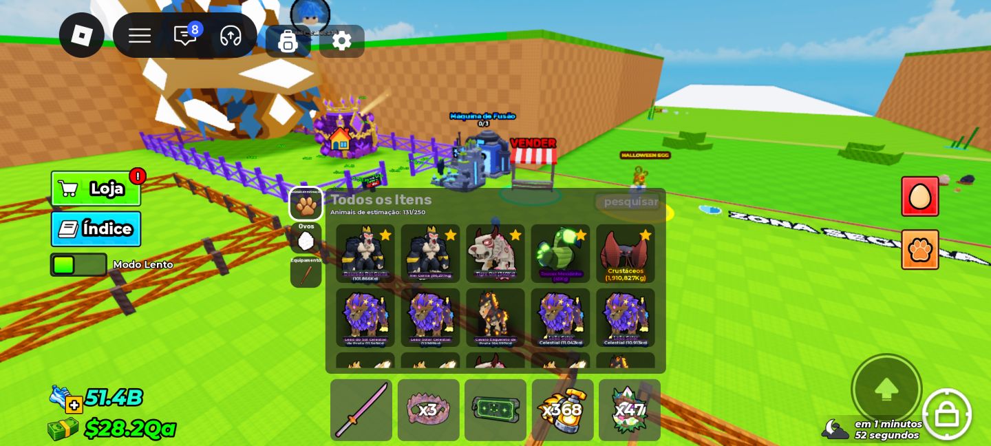 ÍNDICE 96% | PETS E OVOS 1B+ | CERCADO E ESTEIRA MAX | 4 SKINS ROBLOX