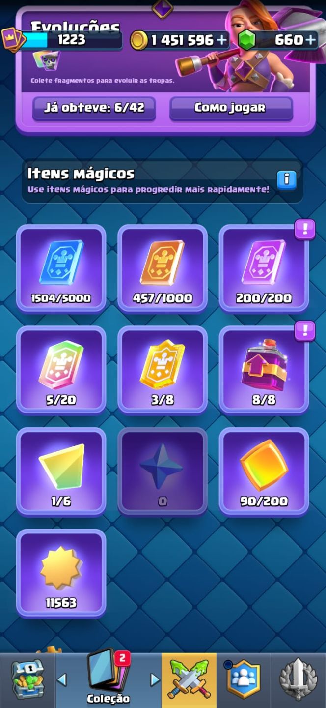 CONTA CLASH ROYALE 8.8K DE TROFÉUS, 1.4 MILHÕES DE OURO E 660 GEMAS.