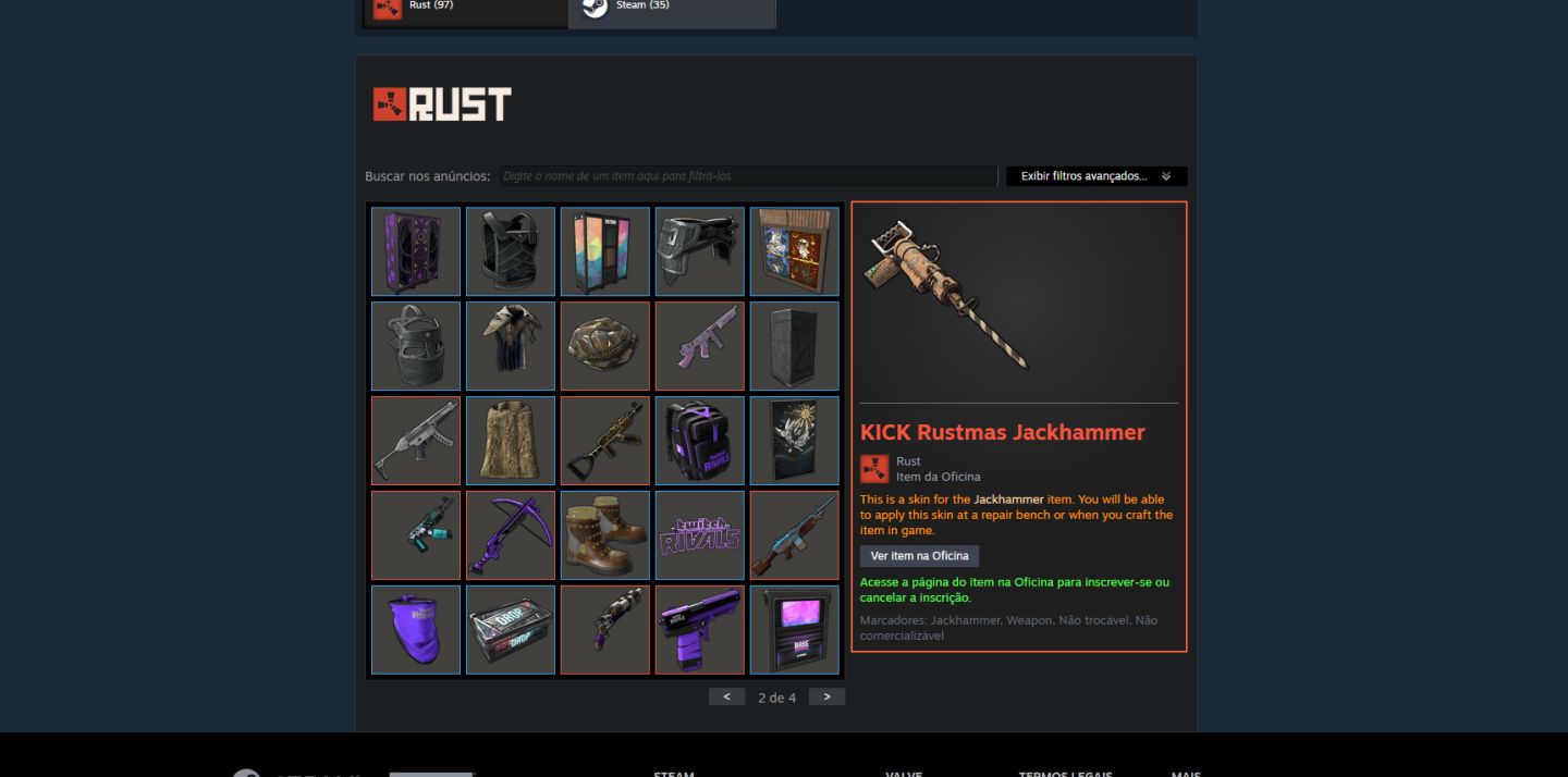 Conta Steam de rust com 97 skins, Conta com 1920 horas de rust e nivel 10 steam