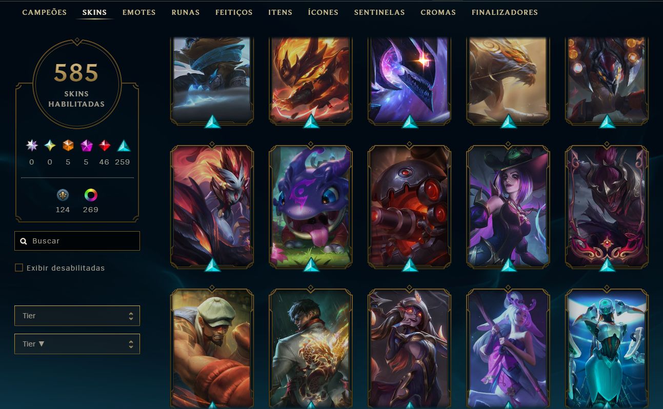 CONTA LOL, FULL CHAMPS, 240K ESSENCIA AZUL, LVL 793, 585 SKINs