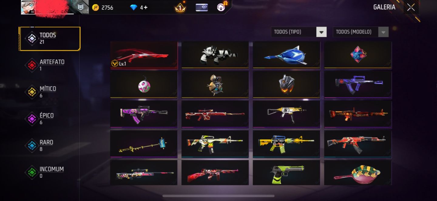 CONTA FREE FIRE DOZE SKORPION EVO,DUNK MASTER E ETC.