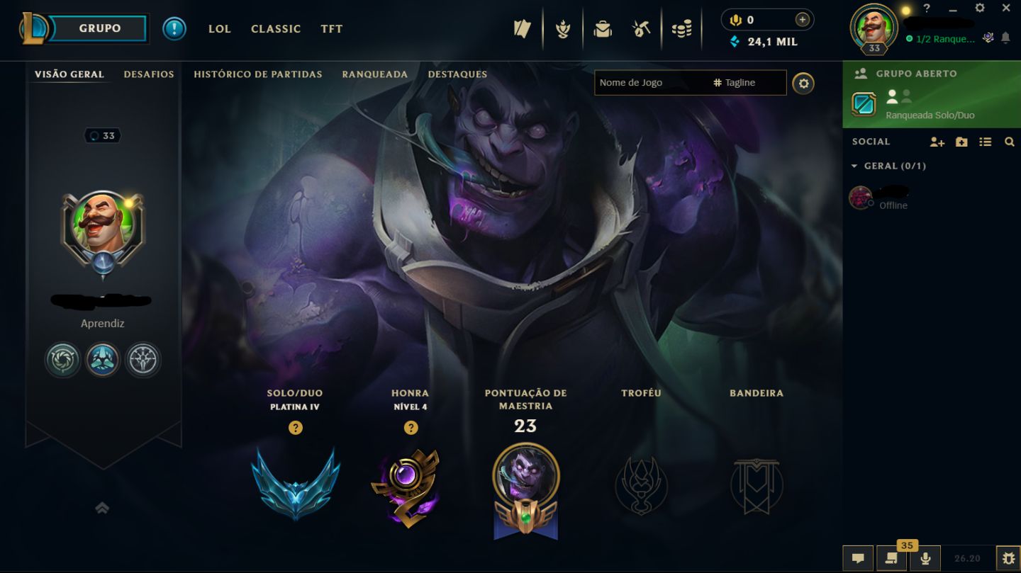 CONTA LOL NÍVEL 33 UPADA A MÃO | PLATINA IV | 41 SKINS | MMR Diamante (30+ PDL)