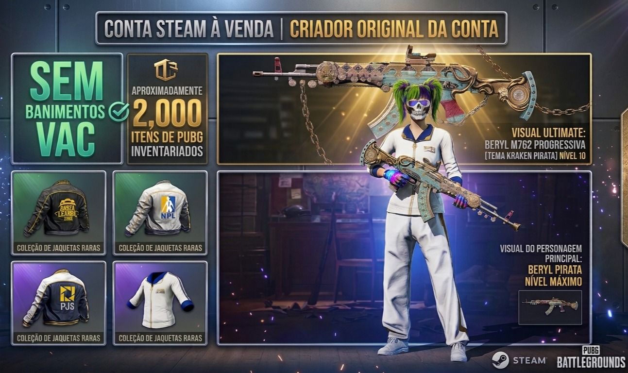 Conta de PUBG | 4.800 horas | +1.900 itens | Arma Progressiva Lvl 10 |