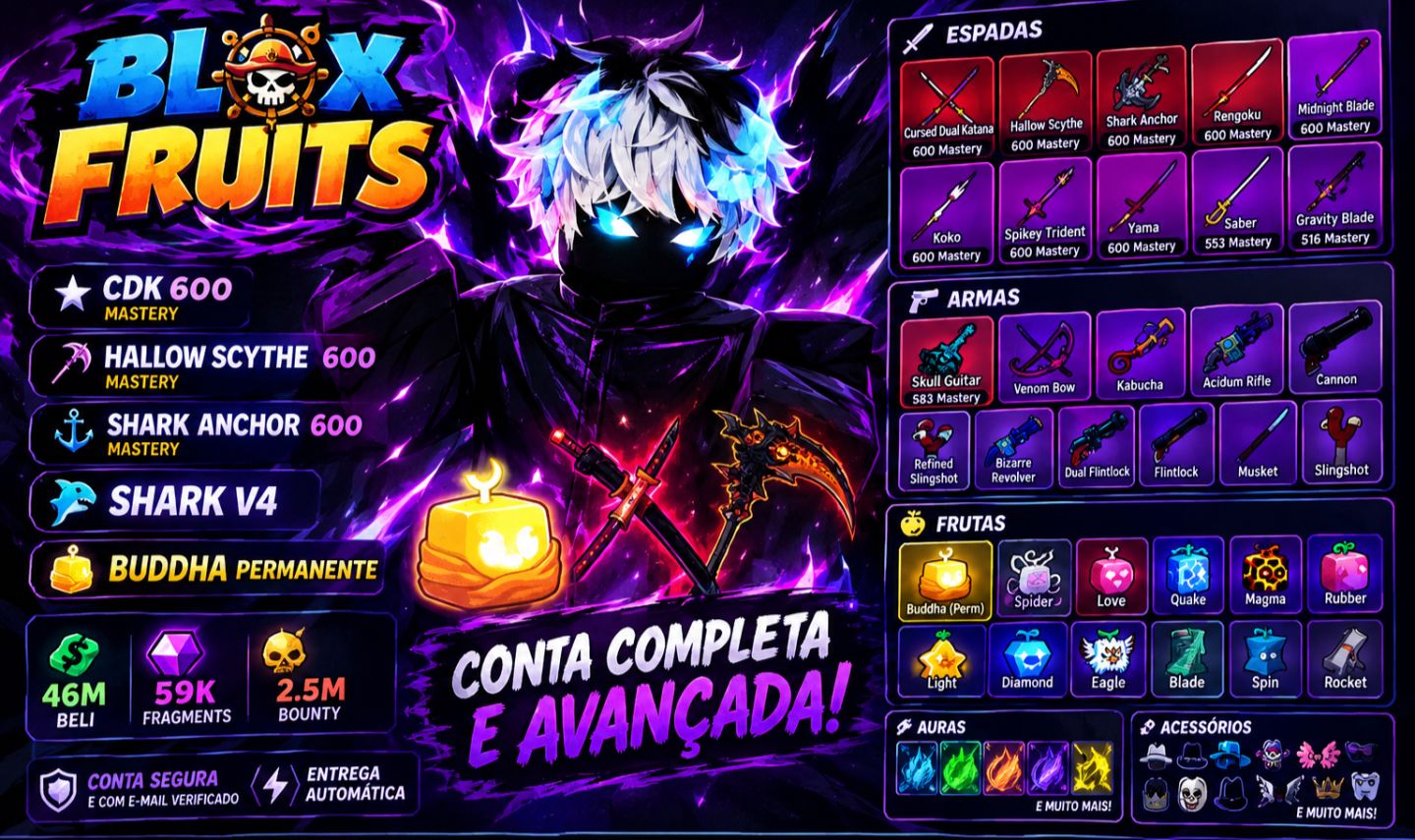 BLOX FRUITS | CDK 600 + SHARK V4 + BUDDHA PERM + 46M + 59K FRAGS + 2.5M BOUNTY
