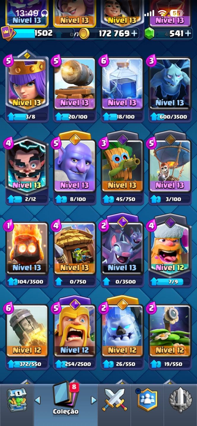 Conta de Clash royale com muitas cartas upadas e EVOS