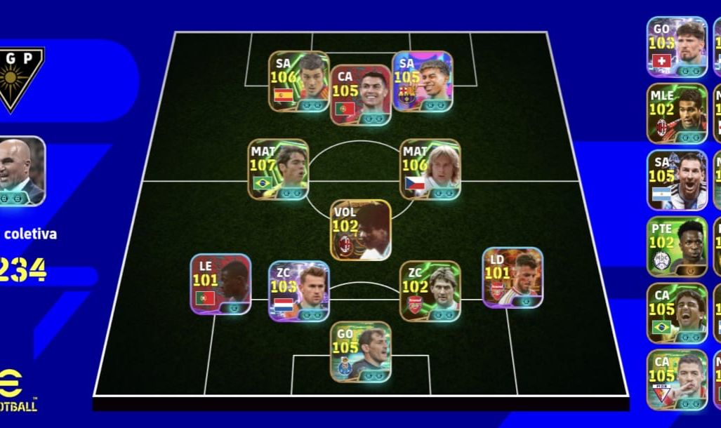 Conta de efootball 3234 de força Kaka 107, cr7 105, David vila 105 etc
