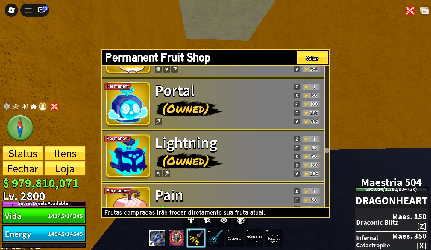 PROMOÇÃO] CONTA DE BLOX FRUITS COM DRAGON PERM + 23 FRUTAS PERMANENTES
