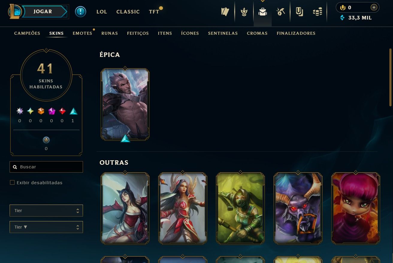 Conta Upada a Mão - 41 Skins - Lvl 30 - 35 Campeões - 33K de Ea - Skins no Baú