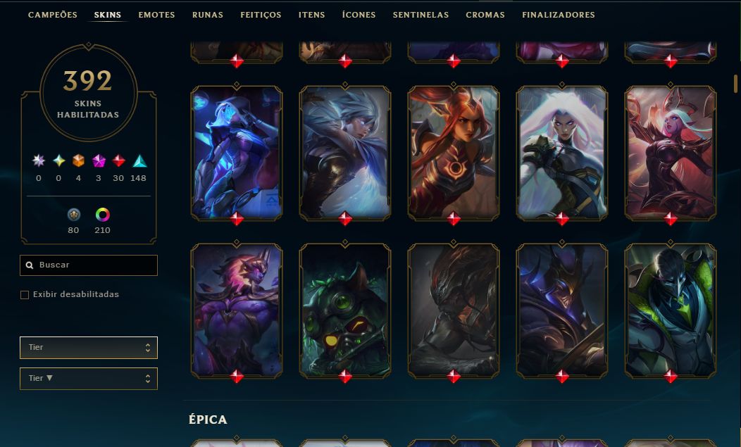CONTA LOL - ESMERALDA 4 - 392 SKINS - LEVEL 589
