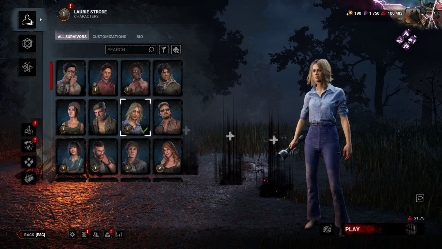Conta Dead By Daylight, contendo personagens de licença que saíram do jogo etc