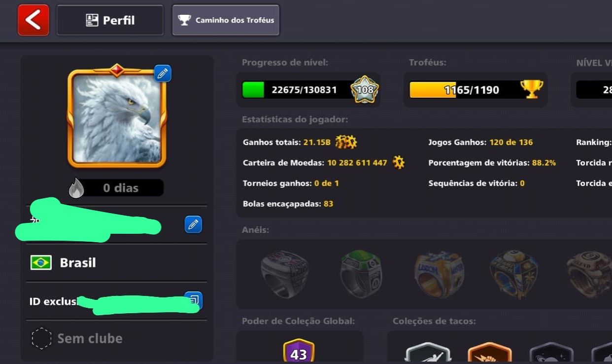 Conta 8 ball Pool 10 Bilhões de fichas+ Pool Pass